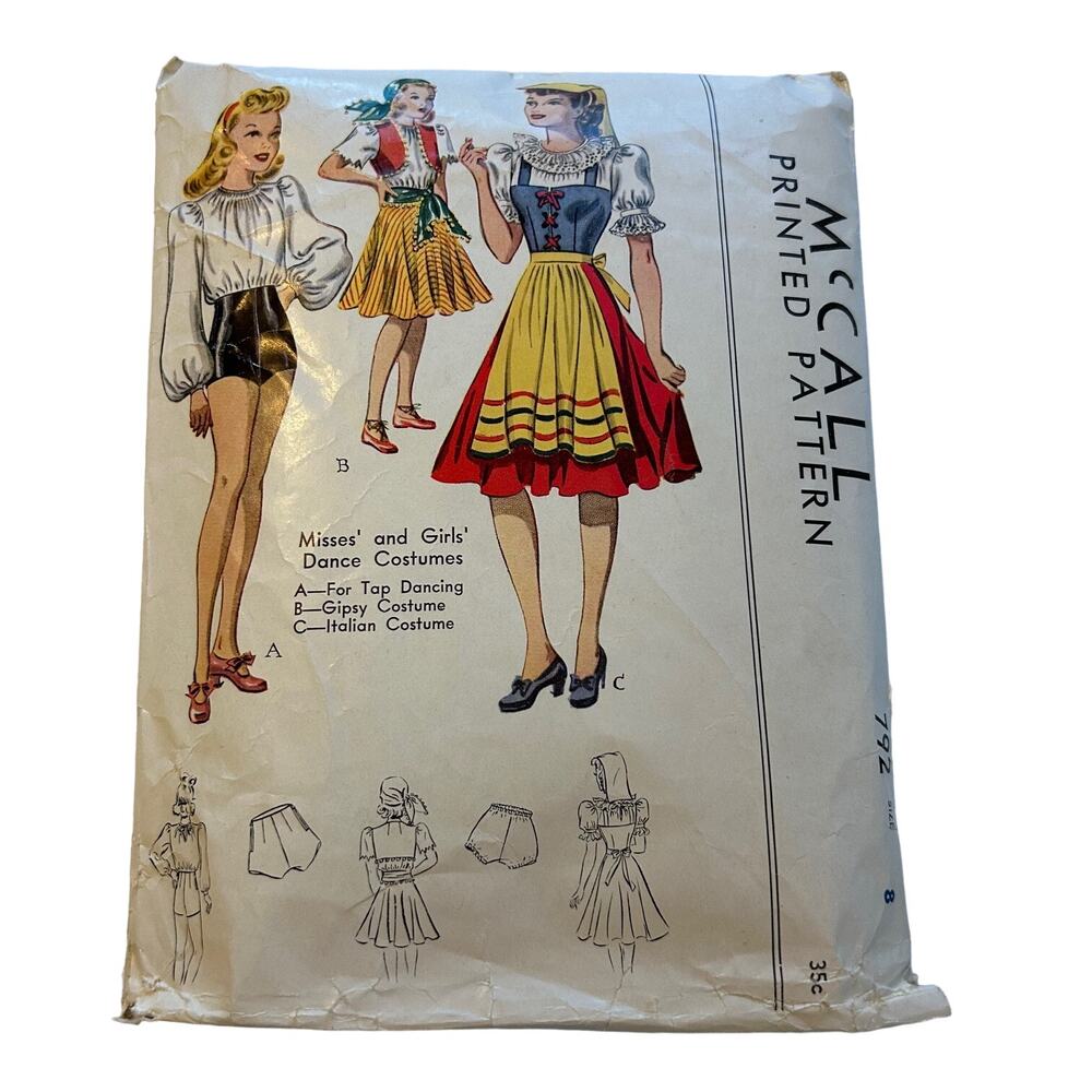 McCall Vintage 1940's Pattern #792 Misses/Girls Dance Costumes Size 8‎